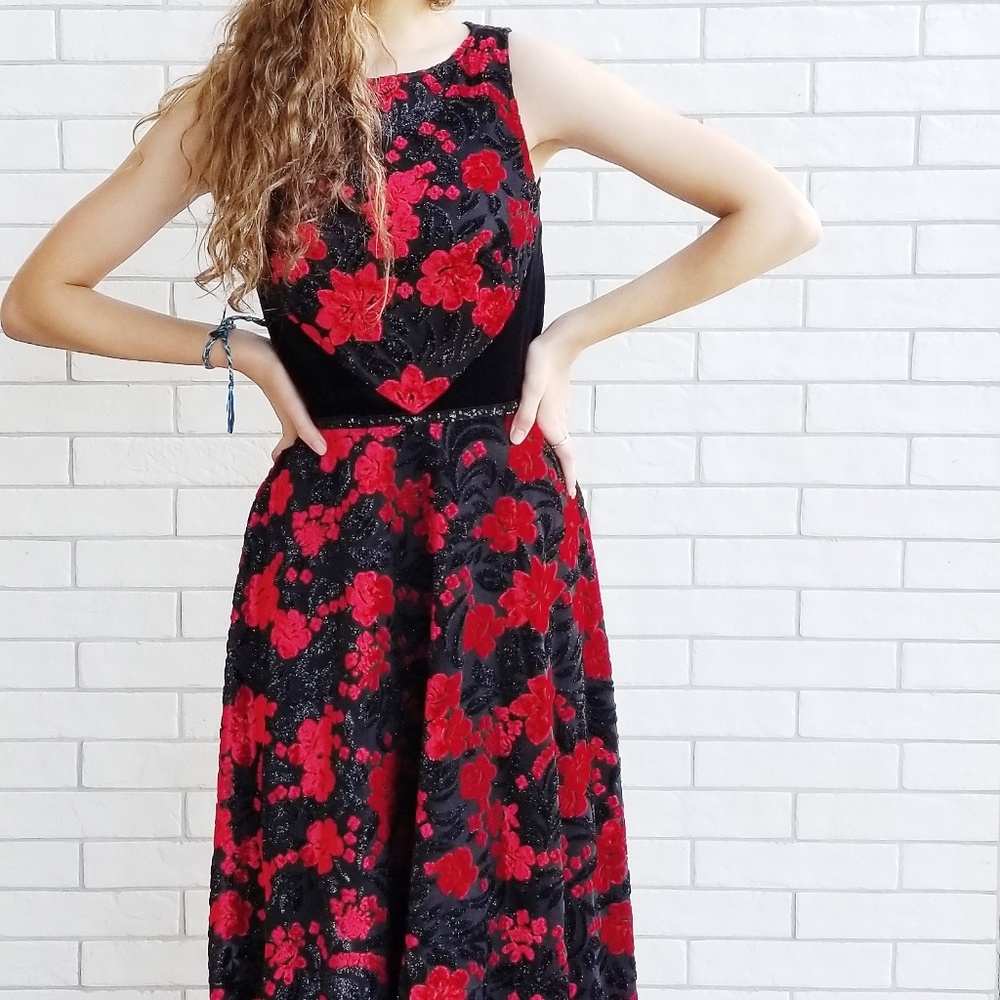 Red and Black Velvet Cocktail Dress